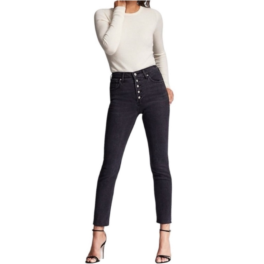 Denim Forum Aritzia The Yoko High Rise Slim Button Fly Raw Hem Size 24